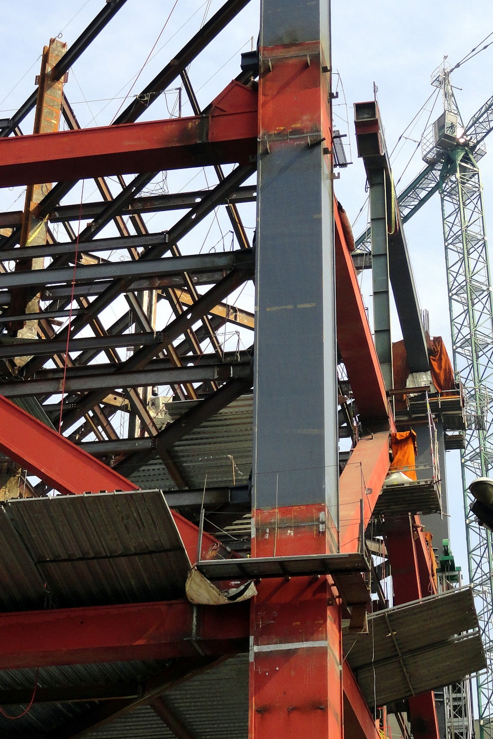 Steel beams and columns of building under construction.
